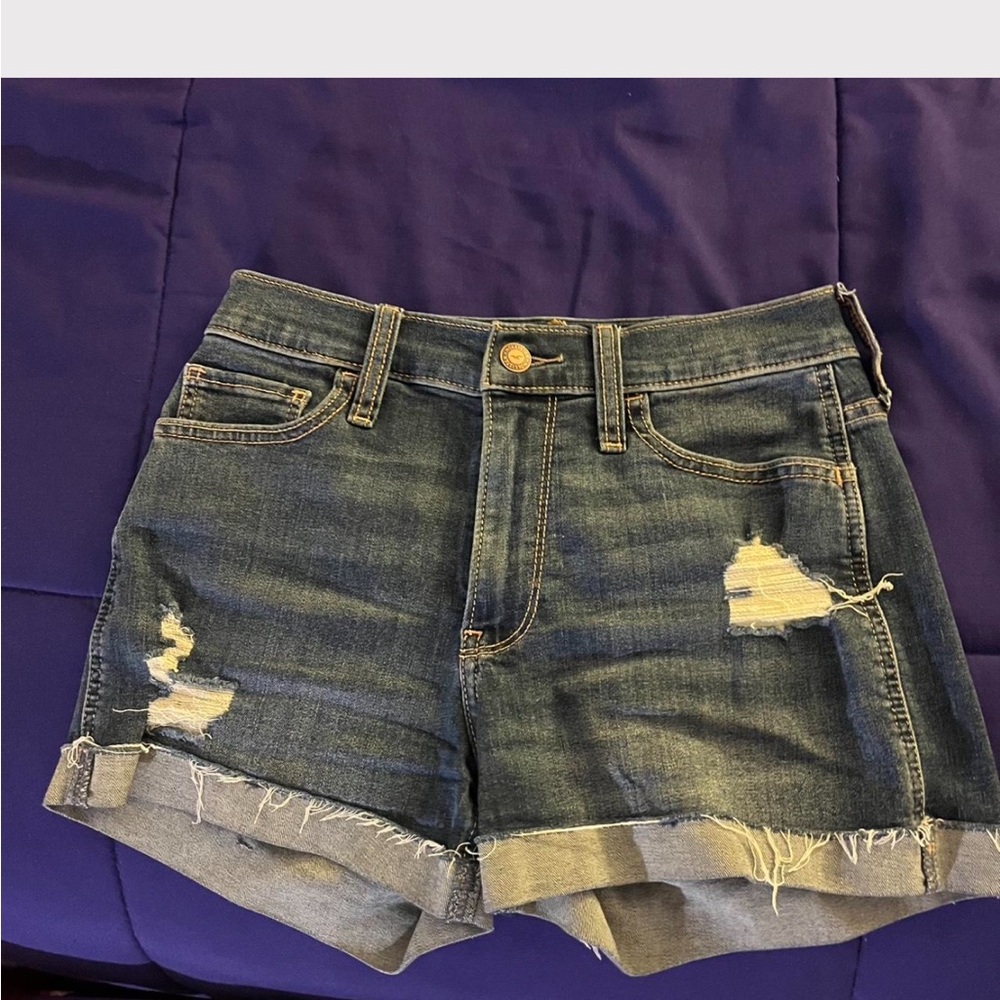 Hollister Blue Distressed High Rise Jean Shorts